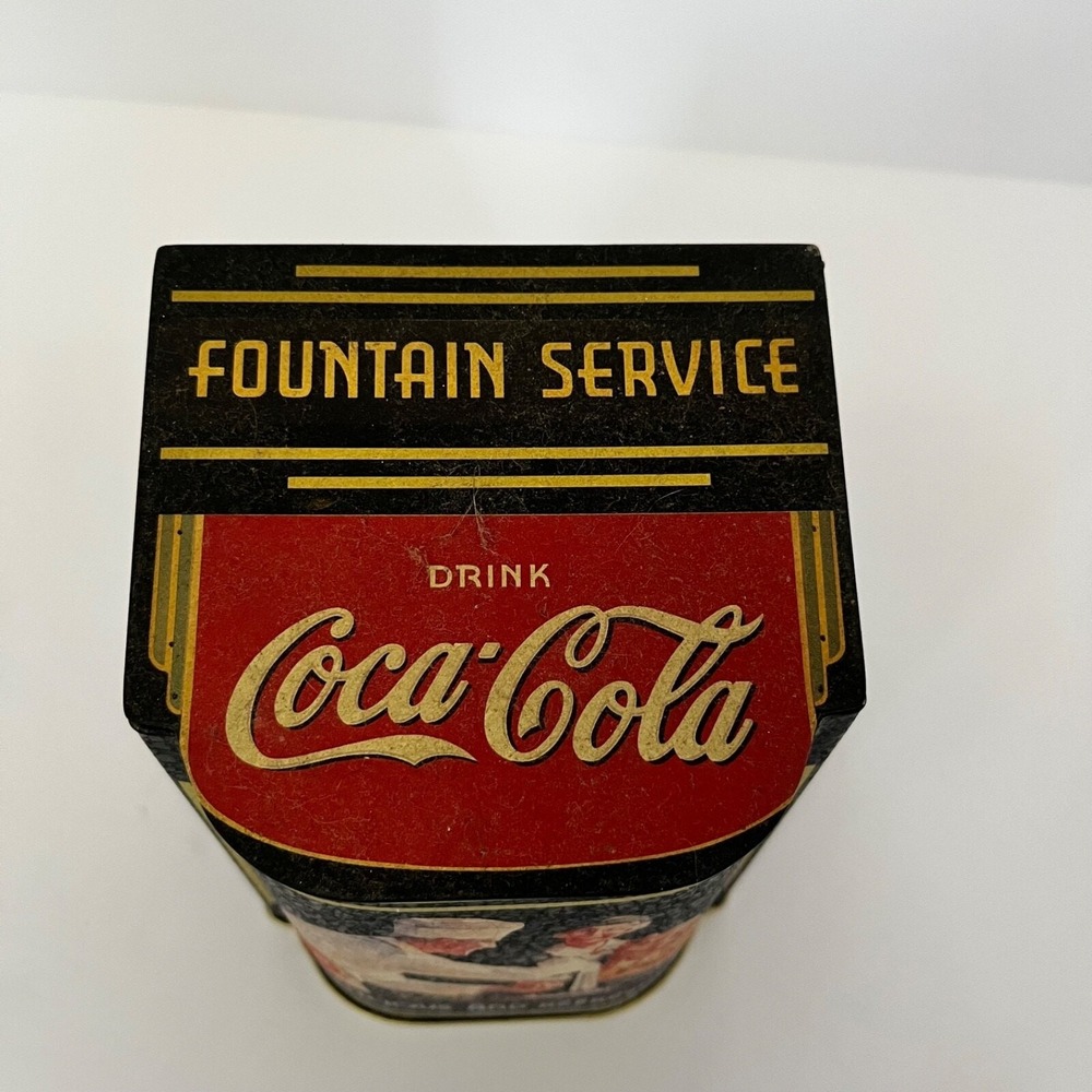 Vintage Coca-Cola Collectible Tin Can With Lid Fountain Service. Top Condition. - Picture 2 of 8